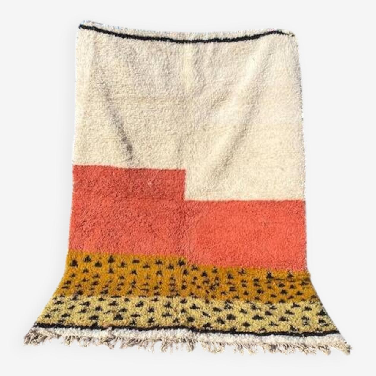 Ręcznie tkany dywan 250x150 cm, wełna, kremowy, czerwony, żółty, czarny, Maroko - 202845