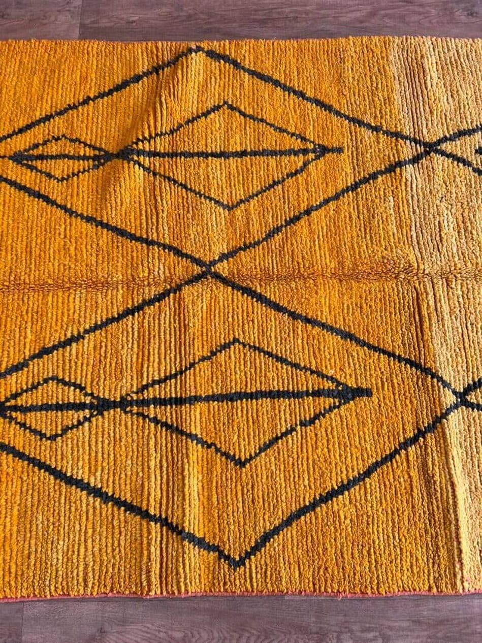 Dywan berberyjski ręcznie tkany wełniany 200x300 cm żółty czarny, Maroko - 202840