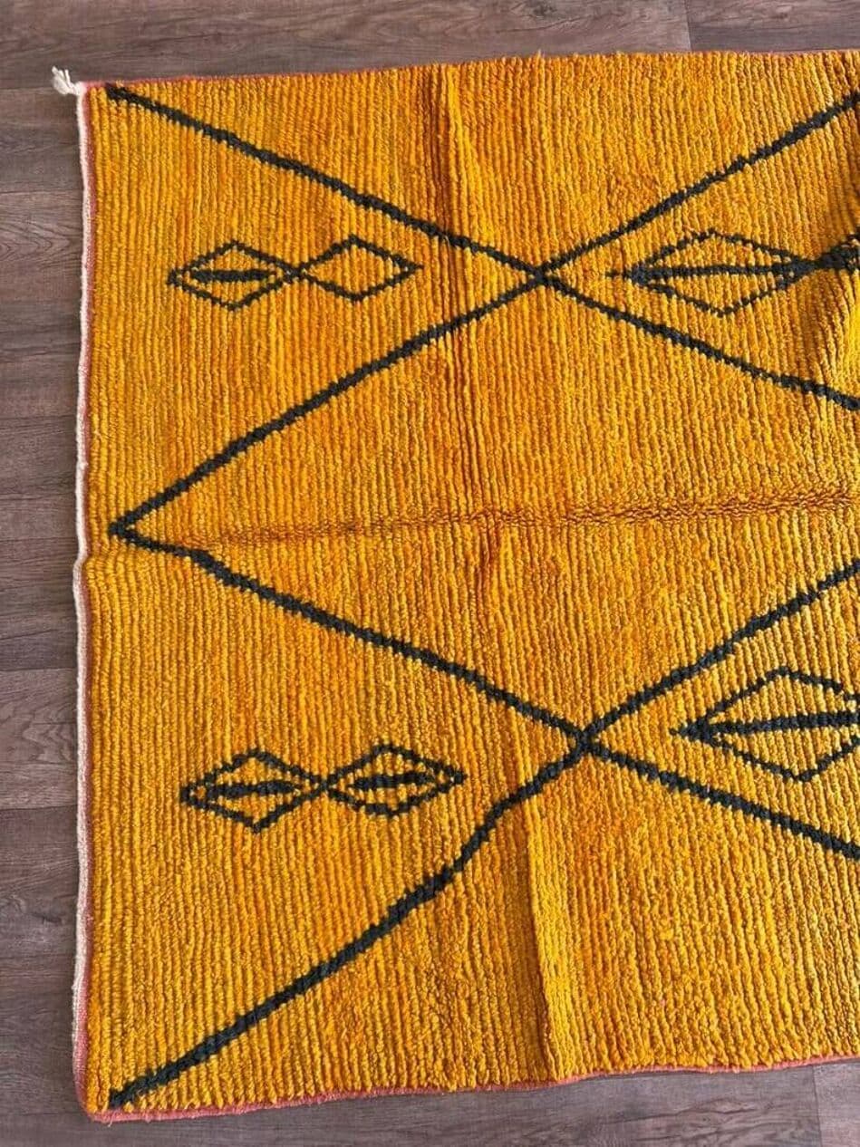 Dywan berberyjski ręcznie tkany wełniany 200x300 cm żółty czarny, Maroko - 202841