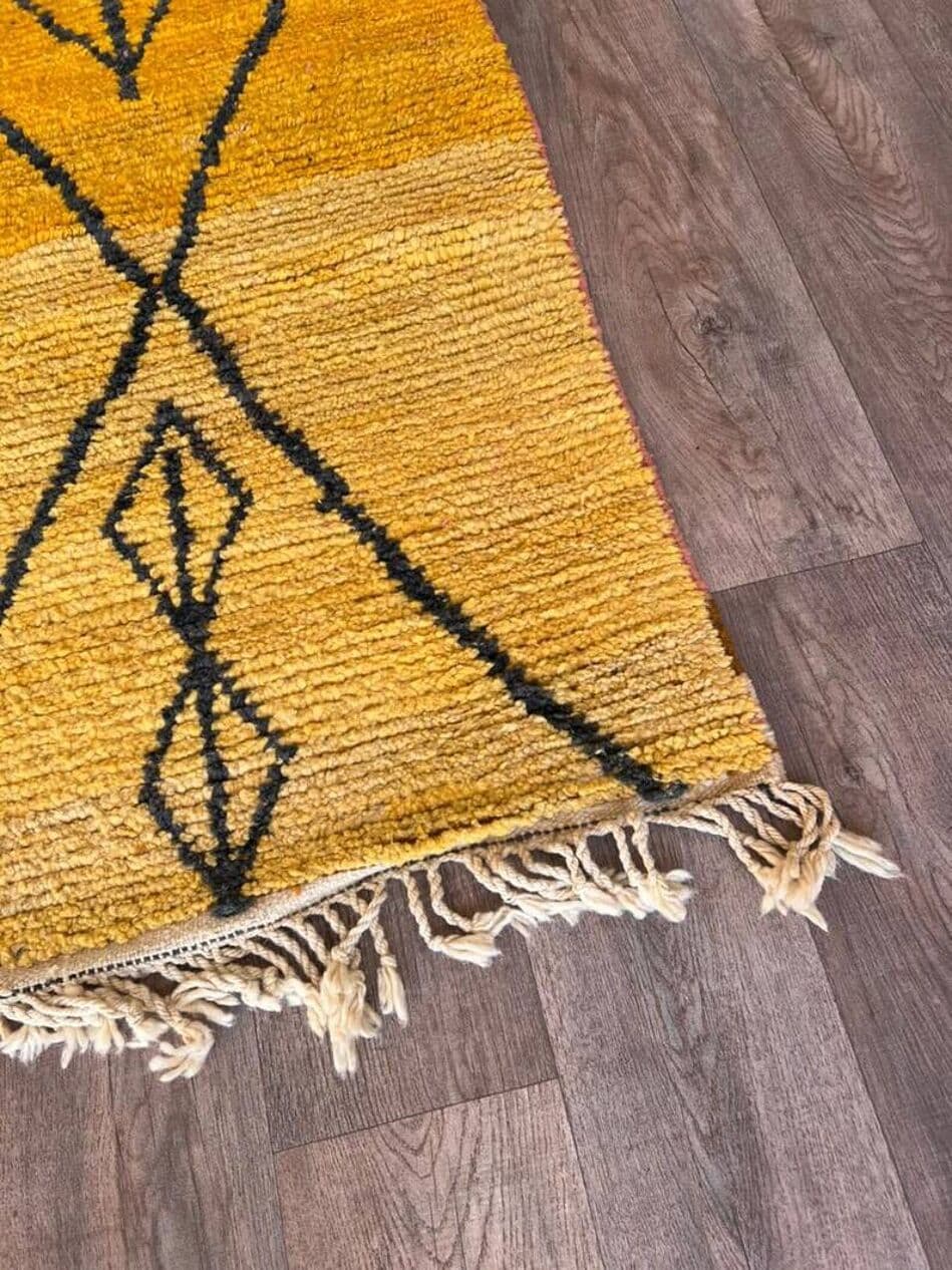Dywan berberyjski ręcznie tkany wełniany 200x300 cm żółty czarny, Maroko - 202844
