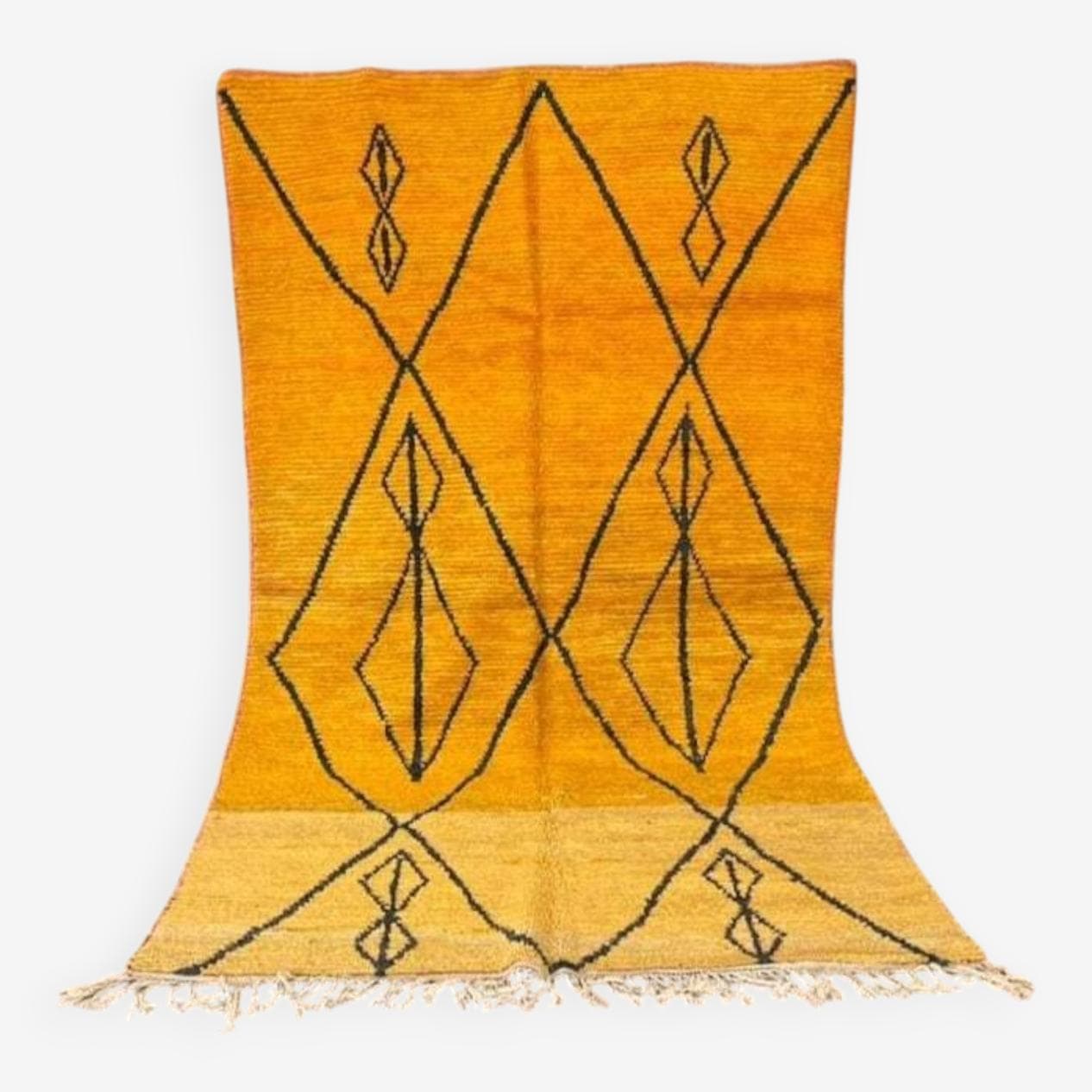 Dywan berberyjski ręcznie tkany wełniany 200x300 cm żółty czarny, Maroko - 202838