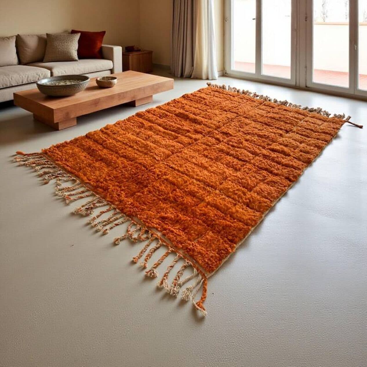 Ręcznie tkany dywan 100x200 cm, wełna, pomarańczowy, Maroko - 202813