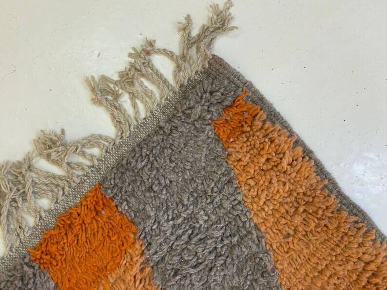 Ręcznie tkany dywan 250x150 cm, wełna, szary, pomarańczowy, zielony, czerwony, biały, Maroko - 202806