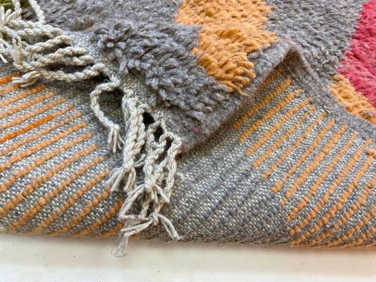 Ręcznie tkany dywan 250x150 cm, wełna, szary, pomarańczowy, zielony, czerwony, biały, Maroko - 202805