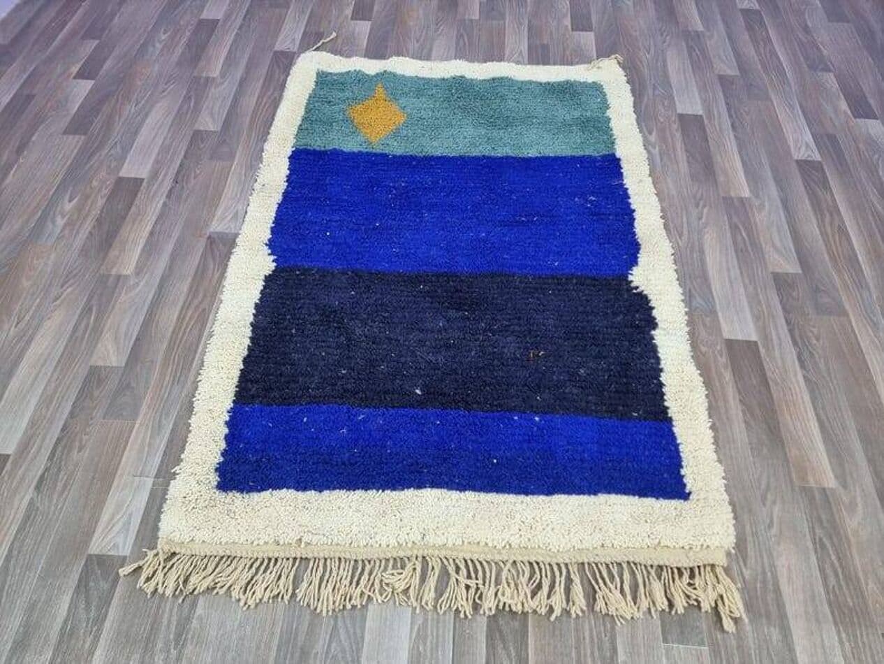 Ręcznie tkany dywan 250x150 cm, wełna, niebieski, zielony, Maroko - 202754