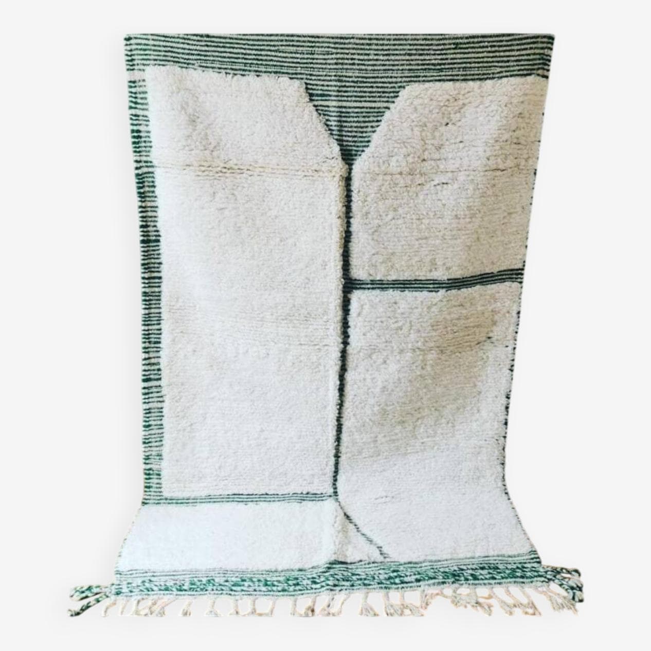 Ręcznie tkany dywan 250x150 cm, wełna, zielony, kremowy, Maroko - 202690