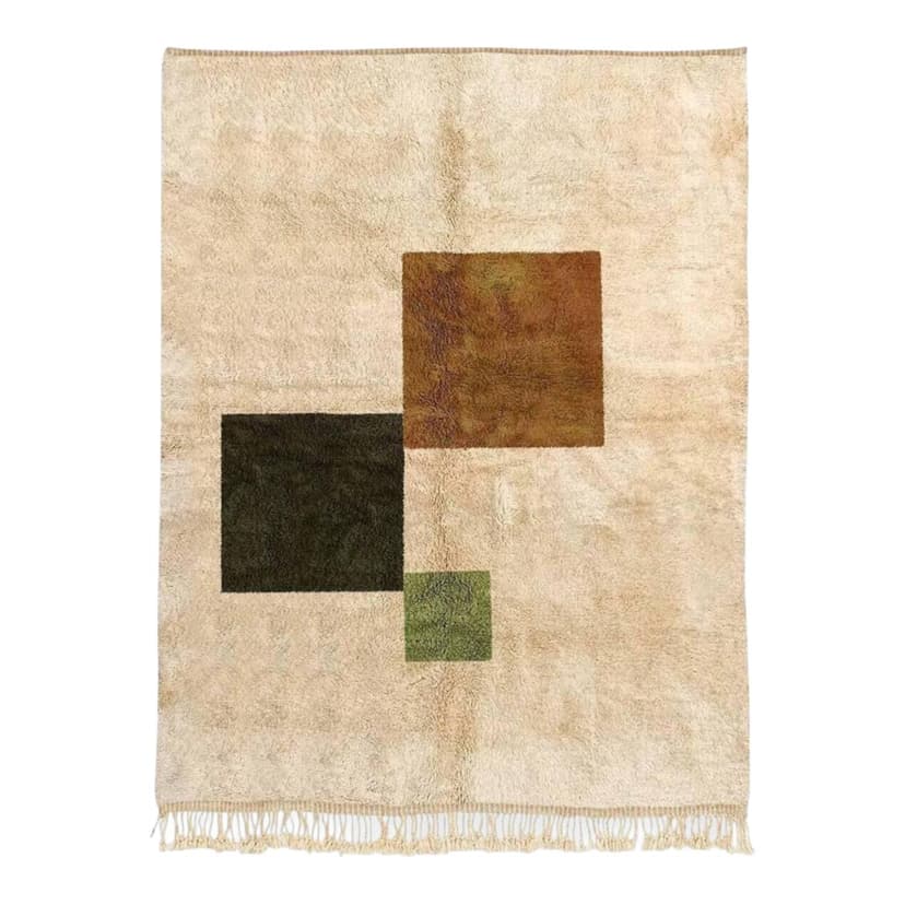 Ręcznie tkany dywan 250x150 cm, wełna, beżowy, brązowy, zielony, Maroko