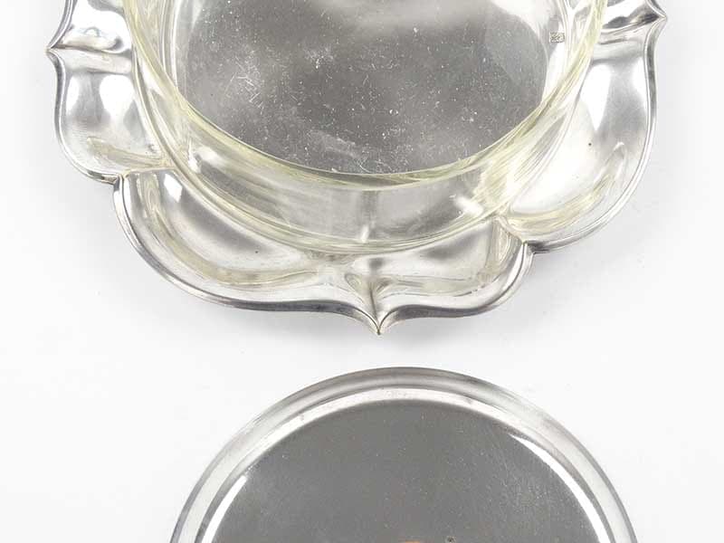 Maselniczka, szkło kryształowe przezroczyste, mosiądz srebrzony, bakelit bursztynowy, WMF, Niemcy, lata 50. - 201890