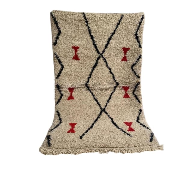 Ręcznie tkany dywan 250x150 cm, wełna, beżowy, czarny, czerwony, Maroko - WYMIARY