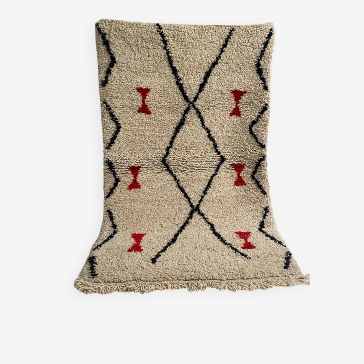 Ręcznie tkany dywan 250x150 cm, wełna, beżowy, czarny, czerwony, Maroko - 202517