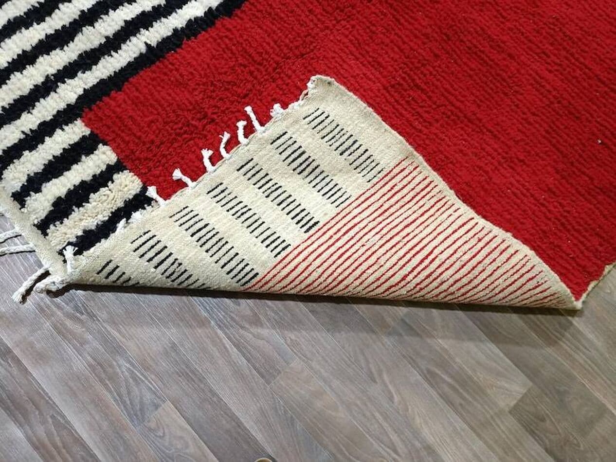 Ręcznie tkany dywan 200x300 cm, wełna, czerwony, czarny, kość słoniowa, Maroko - 202513