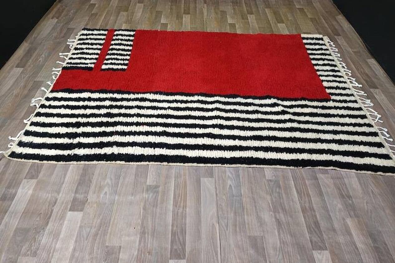 Ręcznie tkany dywan 200x300 cm, wełna, czerwony, czarny, kość słoniowa, Maroko - 202512