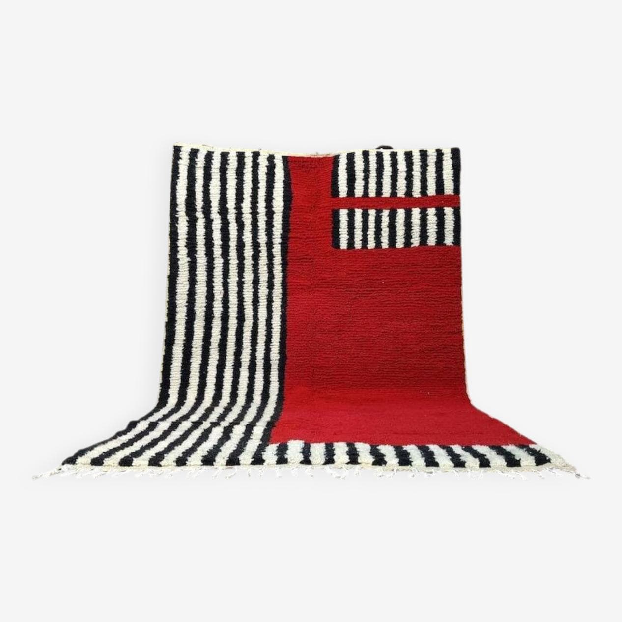 Ręcznie tkany dywan 200x300 cm, wełna, czerwony, czarny, kość słoniowa, Maroko - 202510