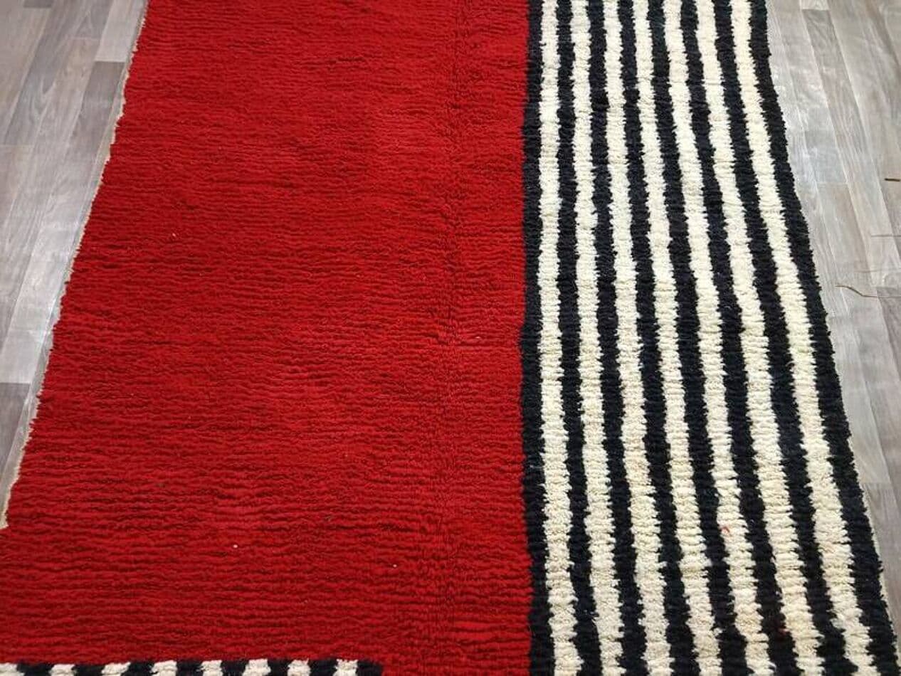 Ręcznie tkany dywan 200x300 cm, wełna, czerwony, czarny, kość słoniowa, Maroko - 202516
