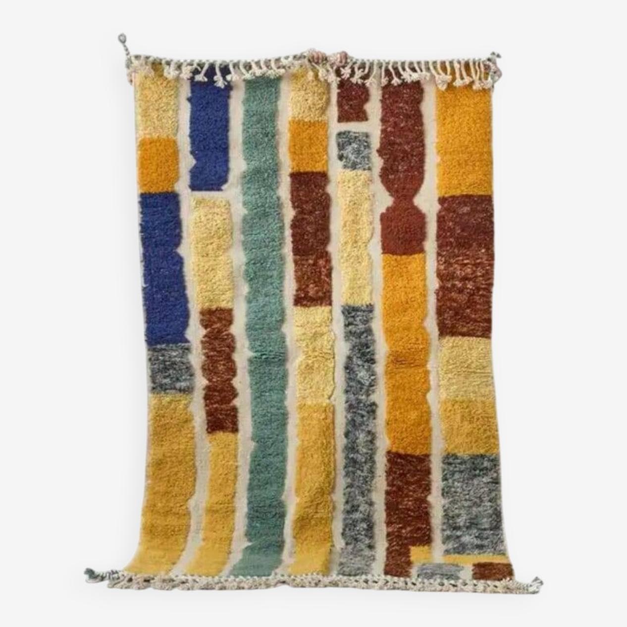 Ręcznie tkany dywan 250x150 cm, wełna, ecru, wielokolorowy, Maroko - 202487