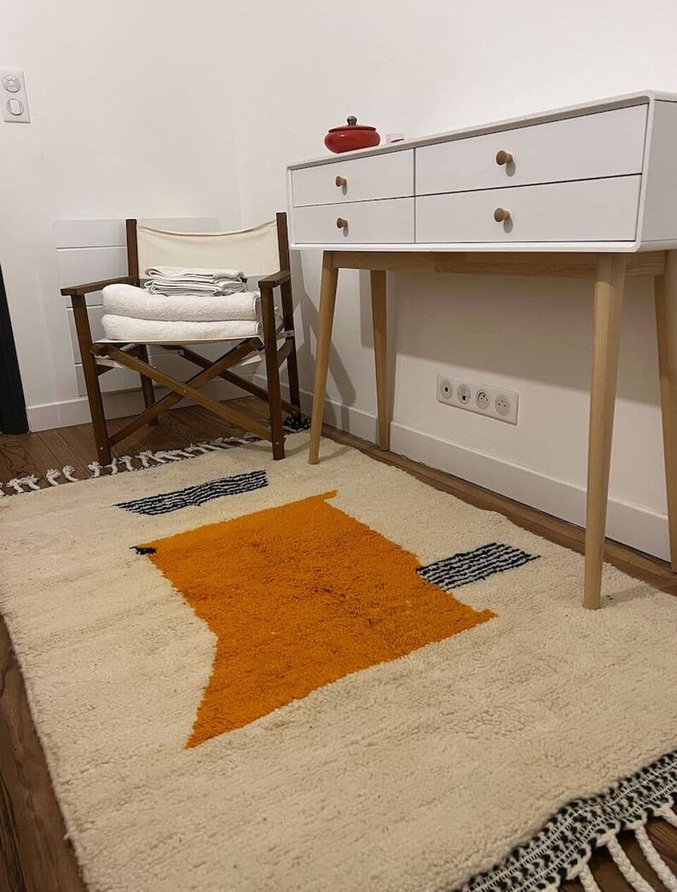 Ręcznie tkany dywan 250x150 cm, wełna, biały, żółty, czarny, Maroko - 202486