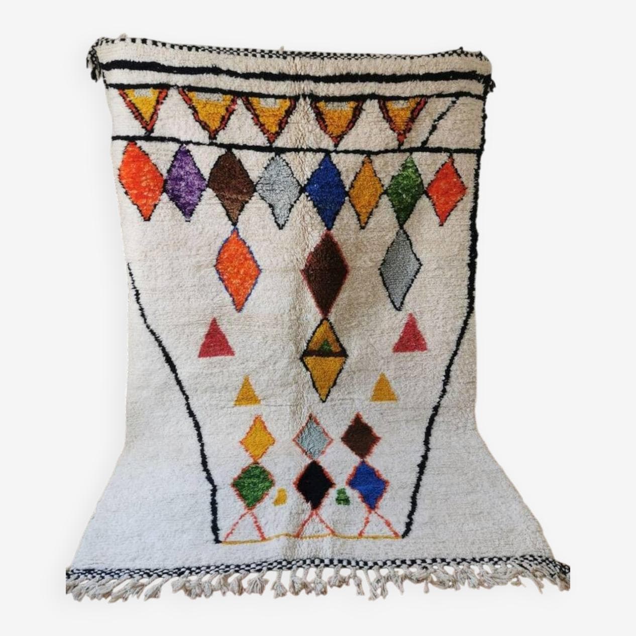 Ręcznie tkany dywan 250x150 cm, wełna, ecru, wielokolorowy, Maroko - 202472