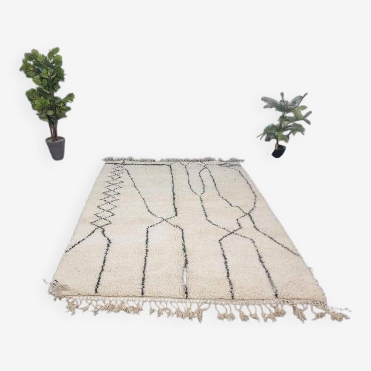 Ręcznie tkany dywan 200x300 cm, wełna, biały, czarny, Maroko - 202455