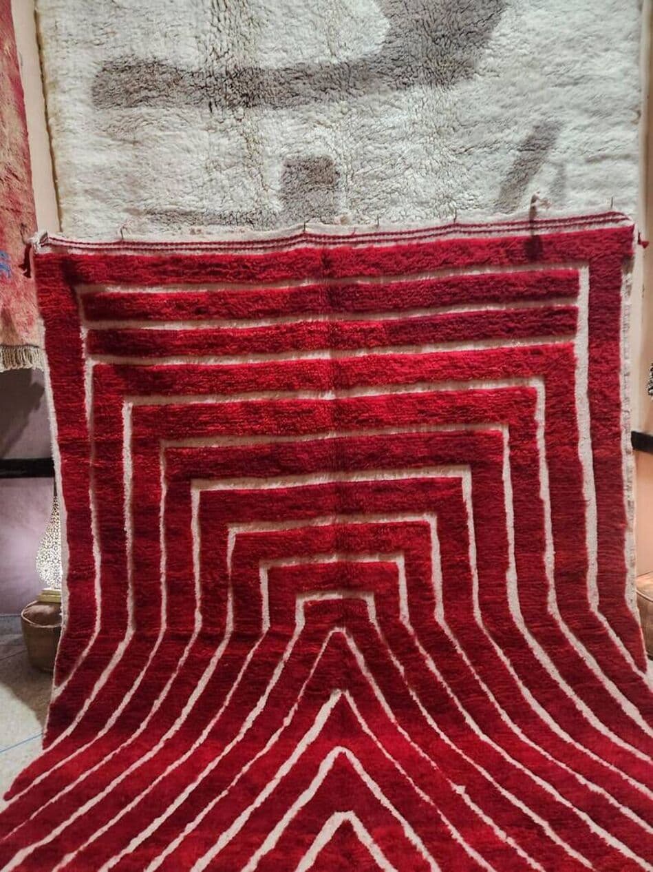 Ręcznie tkany dywan 200x300 cm, wełna, czerwony, kremowy, Maroko - 202444