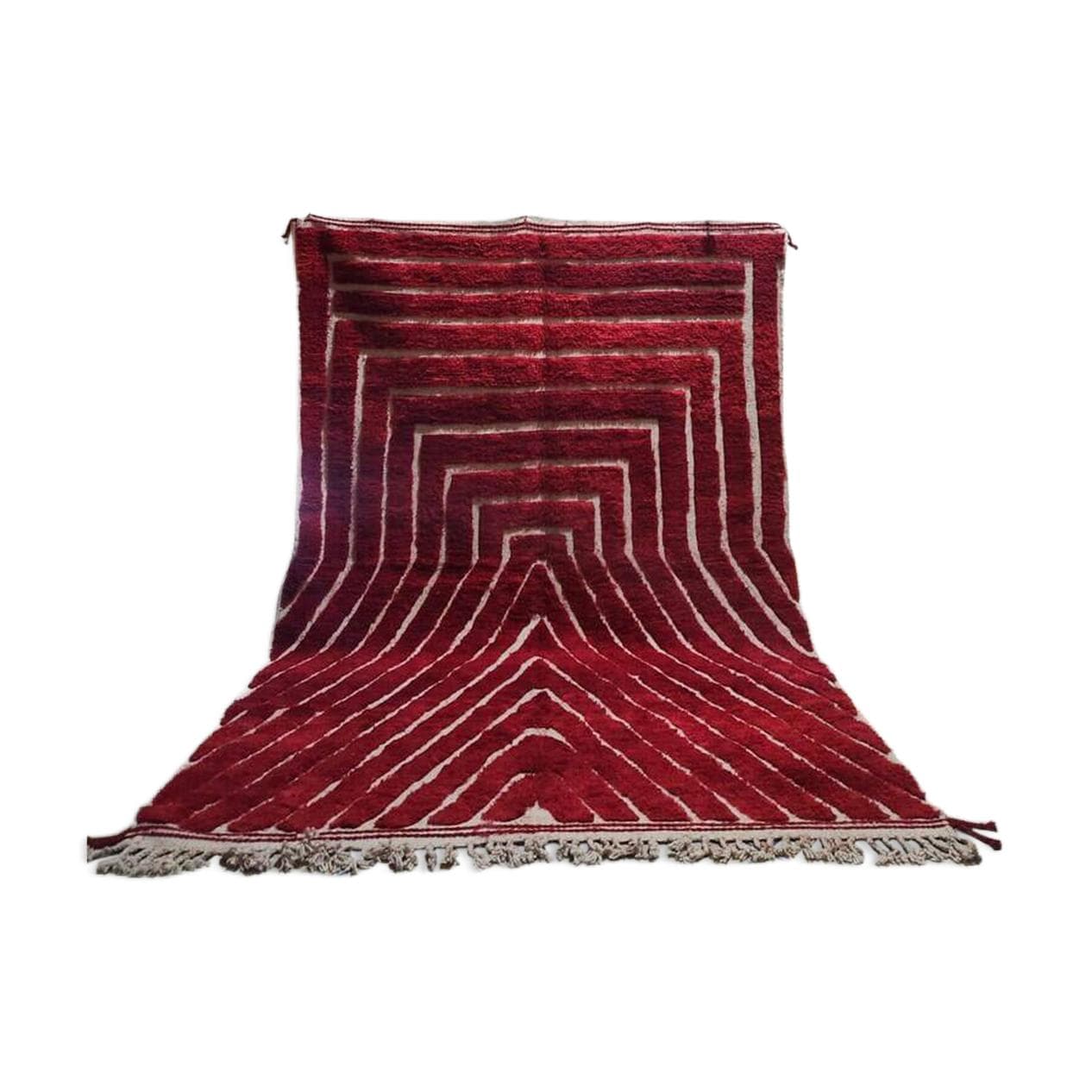 Ręcznie tkany dywan 200x300 cm, wełna, czerwony, kremowy, Maroko