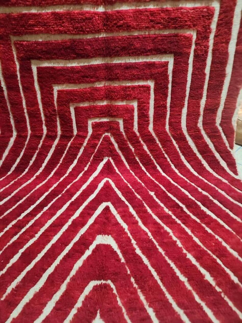 Ręcznie tkany dywan 200x300 cm, wełna, czerwony, kremowy, Maroko - 202446