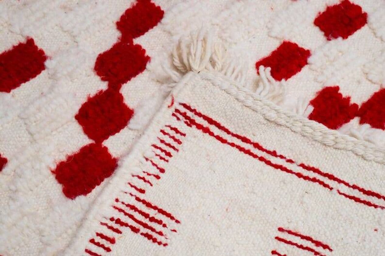 Ręcznie tkany dywan 250x150 cm, wełna, kremowy, czerwony, Maroko - 202439