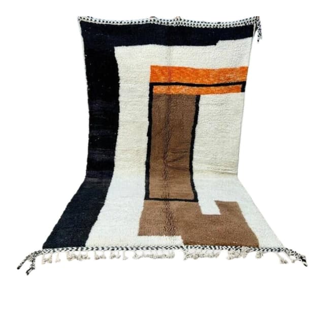 Ręcznie tkany dywan 200x300 cm, wełna, kremowy, czarny, brązowy, pomarańczowy, Maroko - WYMIARY