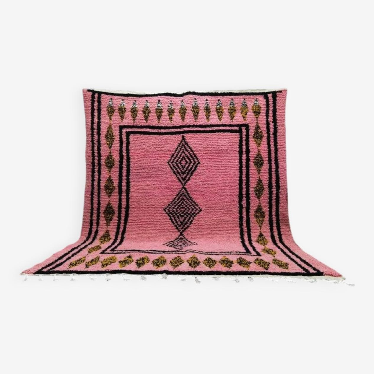 Ręcznie tkany dywan 200x250 cm, wełna, różowy, czarny, zielony, Maroko - 202376