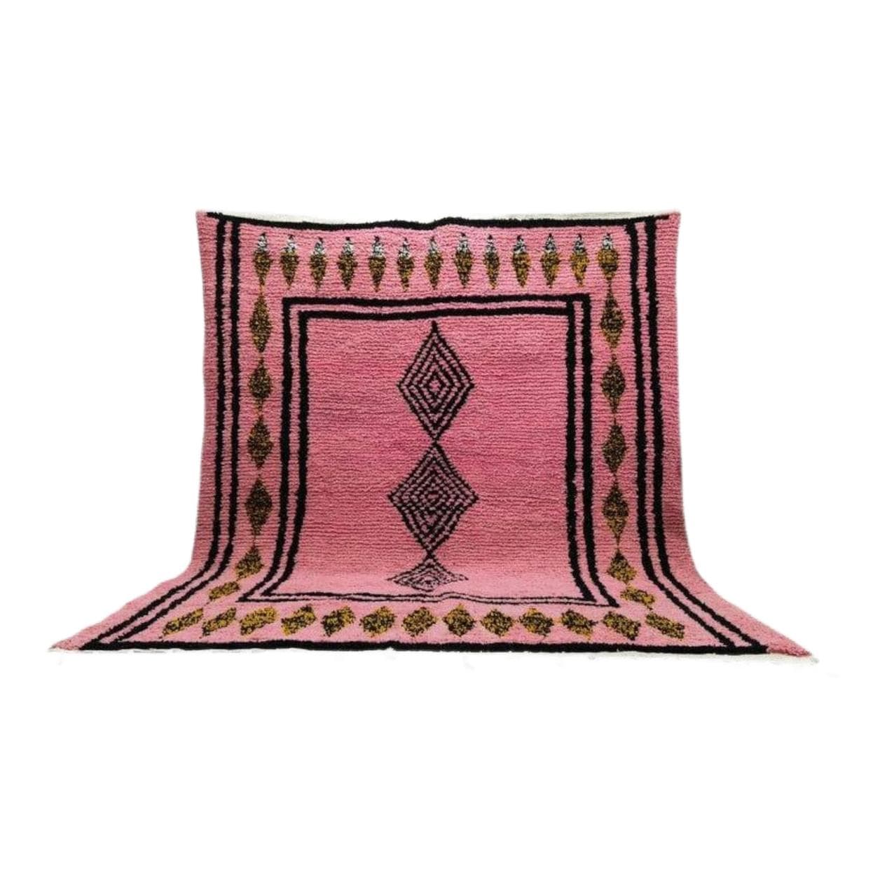 Ręcznie tkany dywan 200x250 cm, wełna, różowy, czarny, zielony, Maroko