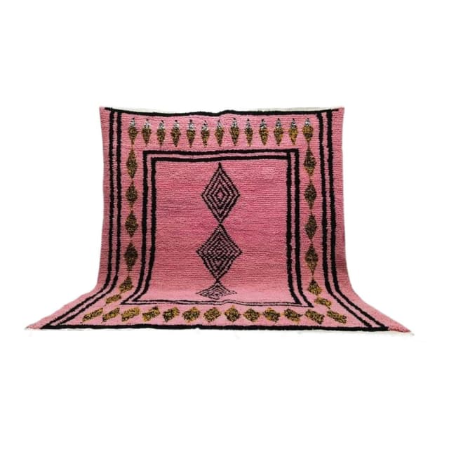 Ręcznie tkany dywan 200x250 cm, wełna, różowy, czarny, zielony, Maroko - WYMIARY
