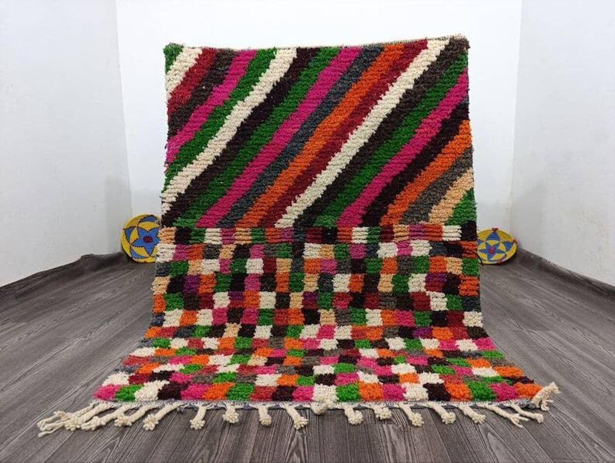 Ręcznie tkany dywan 200x300 cm, wełna, multikolor, Maroko - 202363