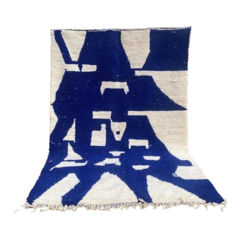 Ręcznie tkany dywan 250x150 cm, wełna, niebieski, biały, Maroko