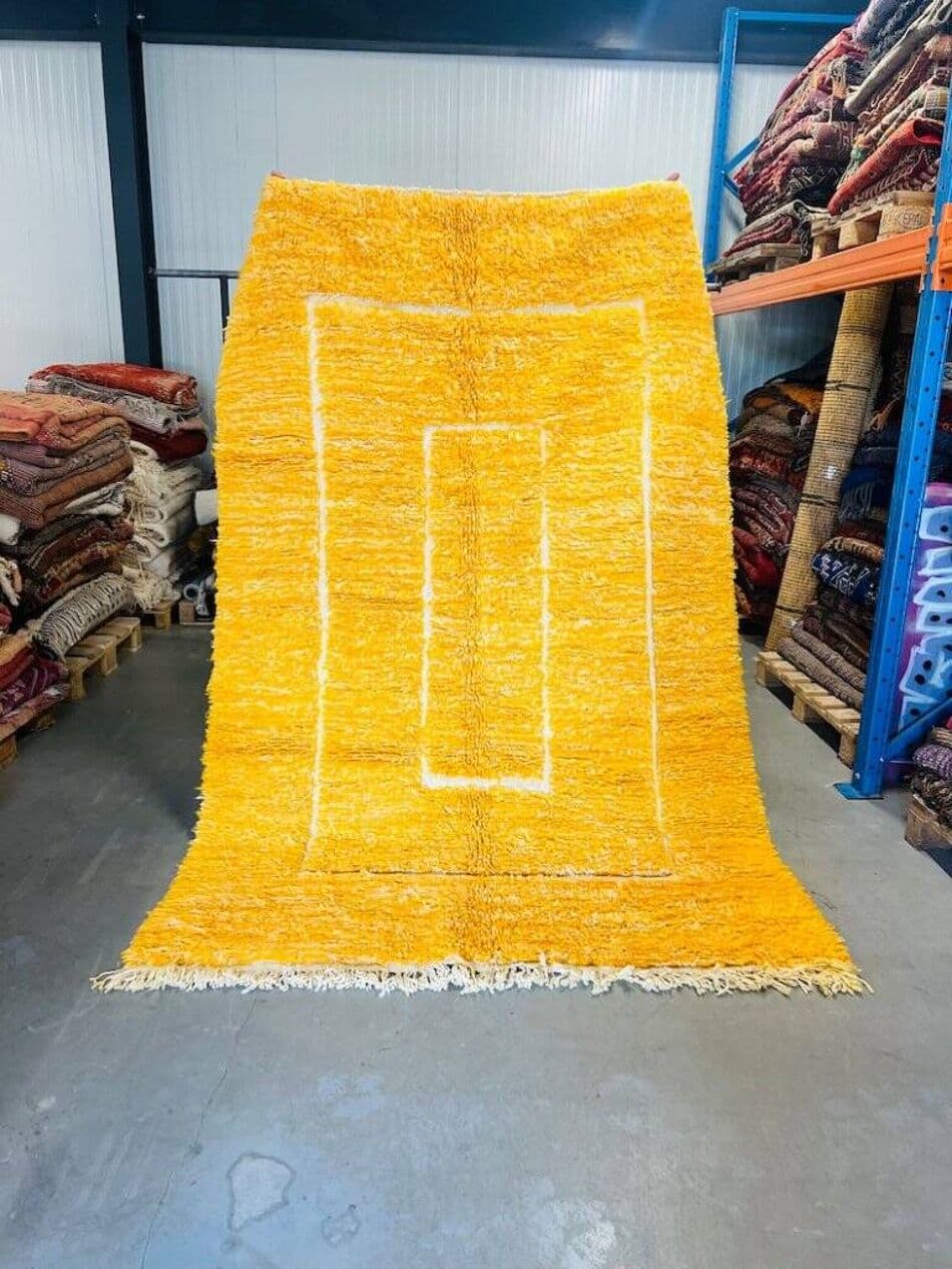 Ręcznie tkany dywan 250x150 cm, wełna, żółty, biały, Maroko - 202334