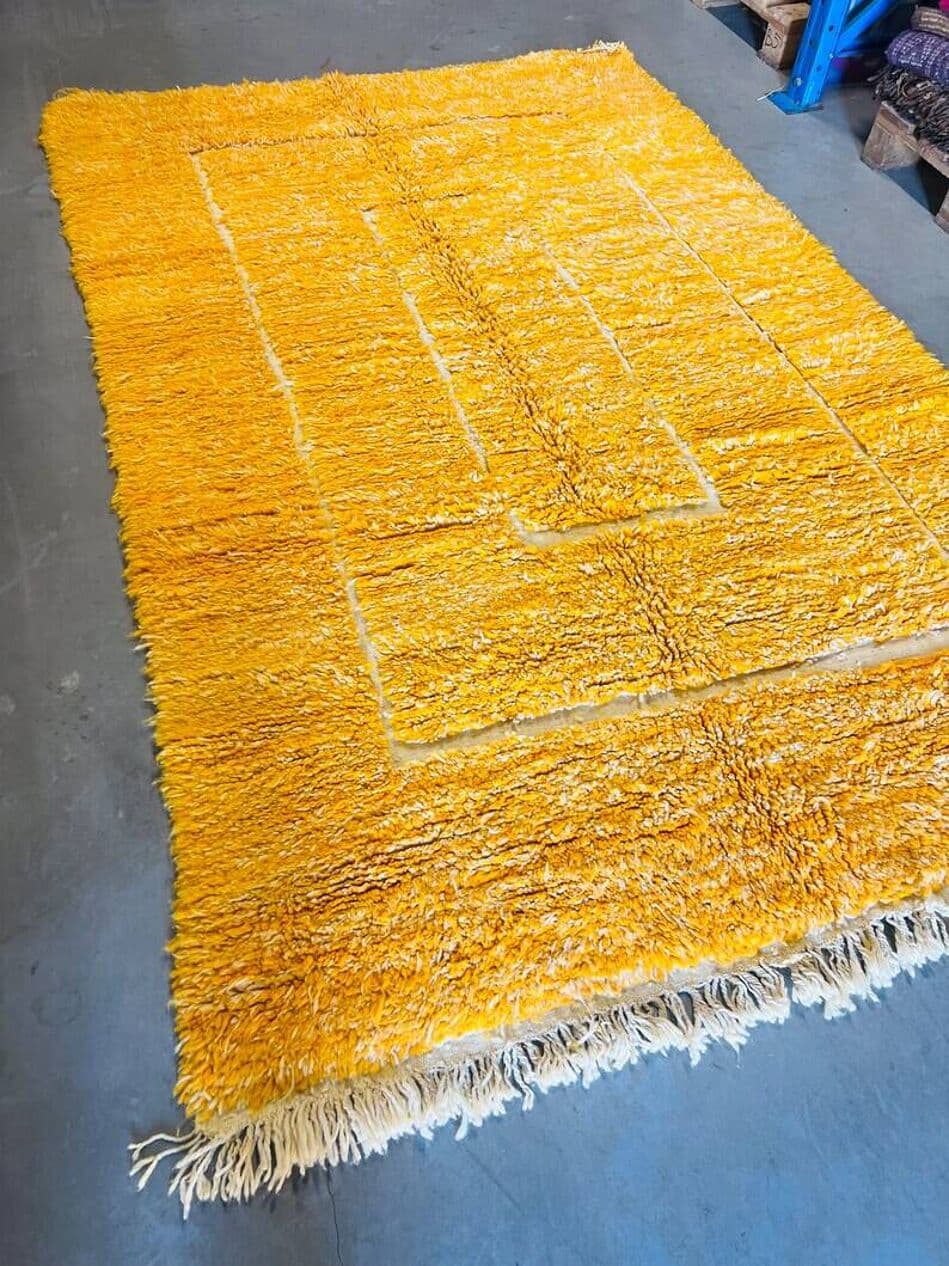 Ręcznie tkany dywan 250x150 cm, wełna, żółty, biały, Maroko - 202331