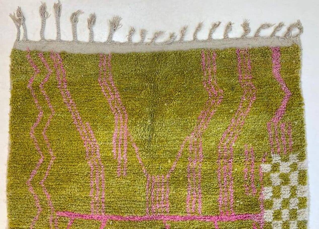 Ręcznie tkany dywan 250x150 cm, wełna, zielony, różowy, kremowy, Maroko - 202304