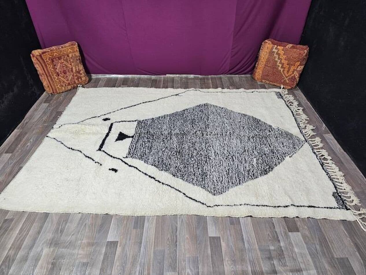 Ręcznie tkany dywan 250x150 cm, wełna, kremowy, czarny, Maroko - 202259