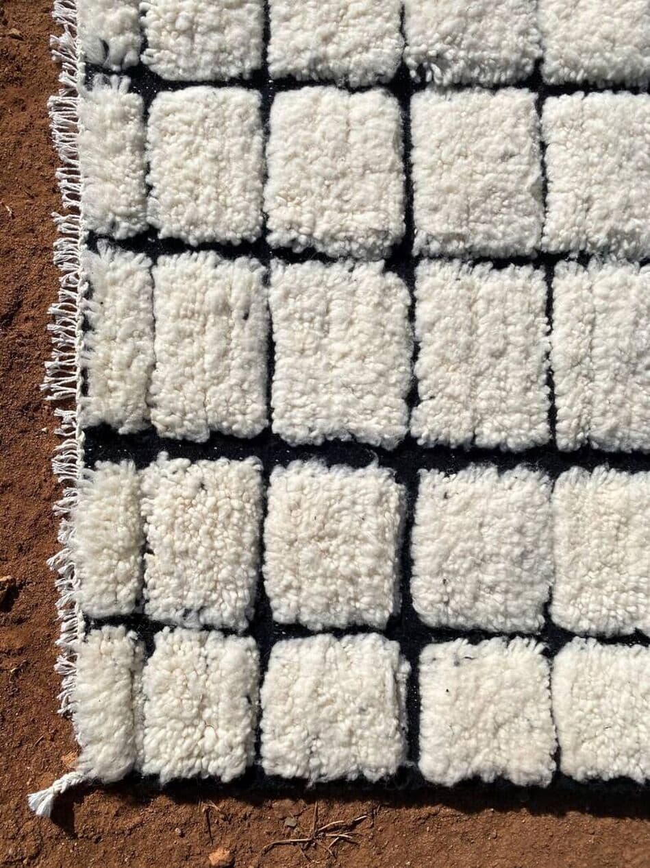 Ręcznie tkany dywan 200x300 cm, wełna, biały, czarny, Maroko - 202198