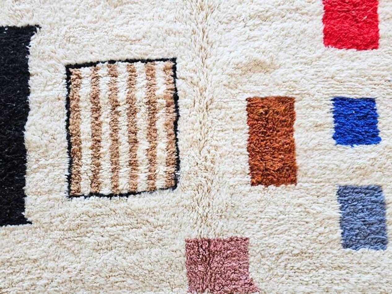 Ręcznie tkany dywan 250x150 cm, wełna, kremowy, wielokolorowy, Maroko - 202187