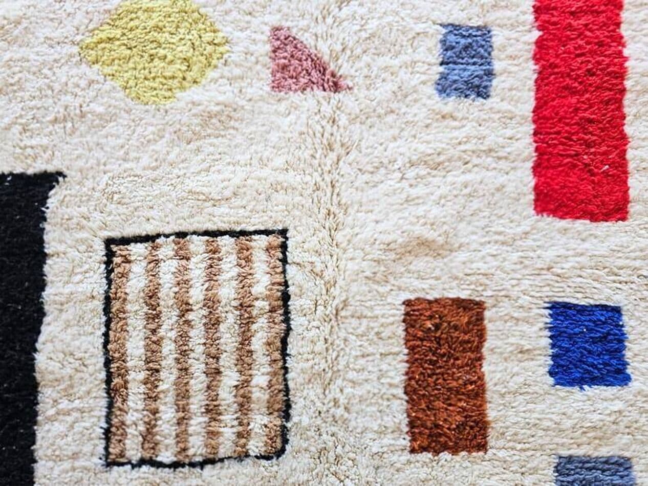 Ręcznie tkany dywan 250x150 cm, wełna, kremowy, wielokolorowy, Maroko - 202186