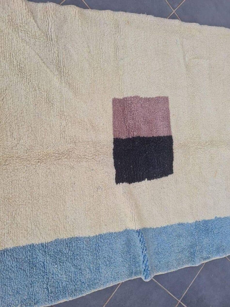 Ręcznie tkany dywan 250x150 cm, wełna, beżowy, niebieski, burgund, czarny, Maroko - 202174