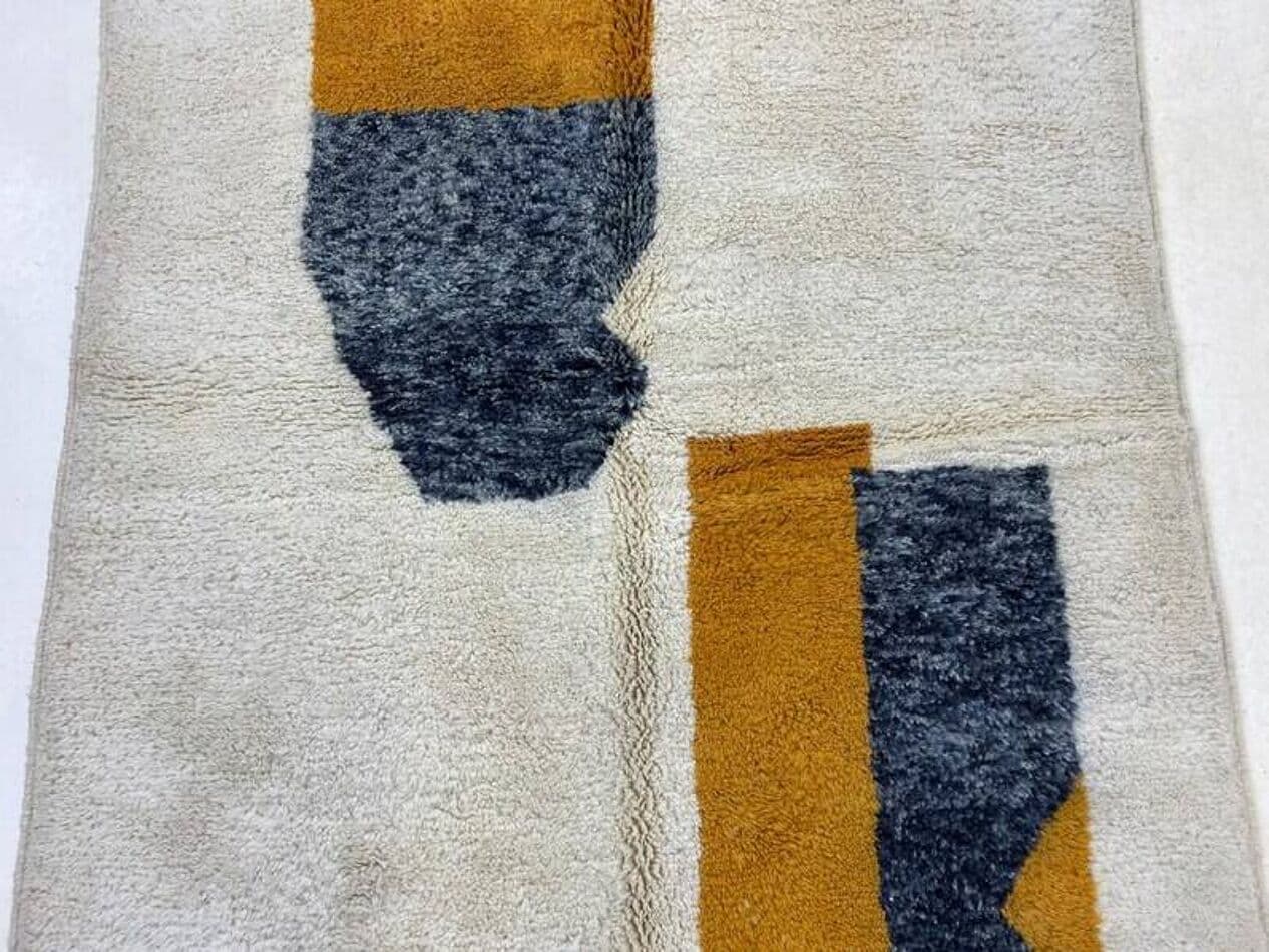 Ręcznie tkany dywan 250x150 cm, wełna, kremowy, szary, bursztynowy, Maroko - 202115