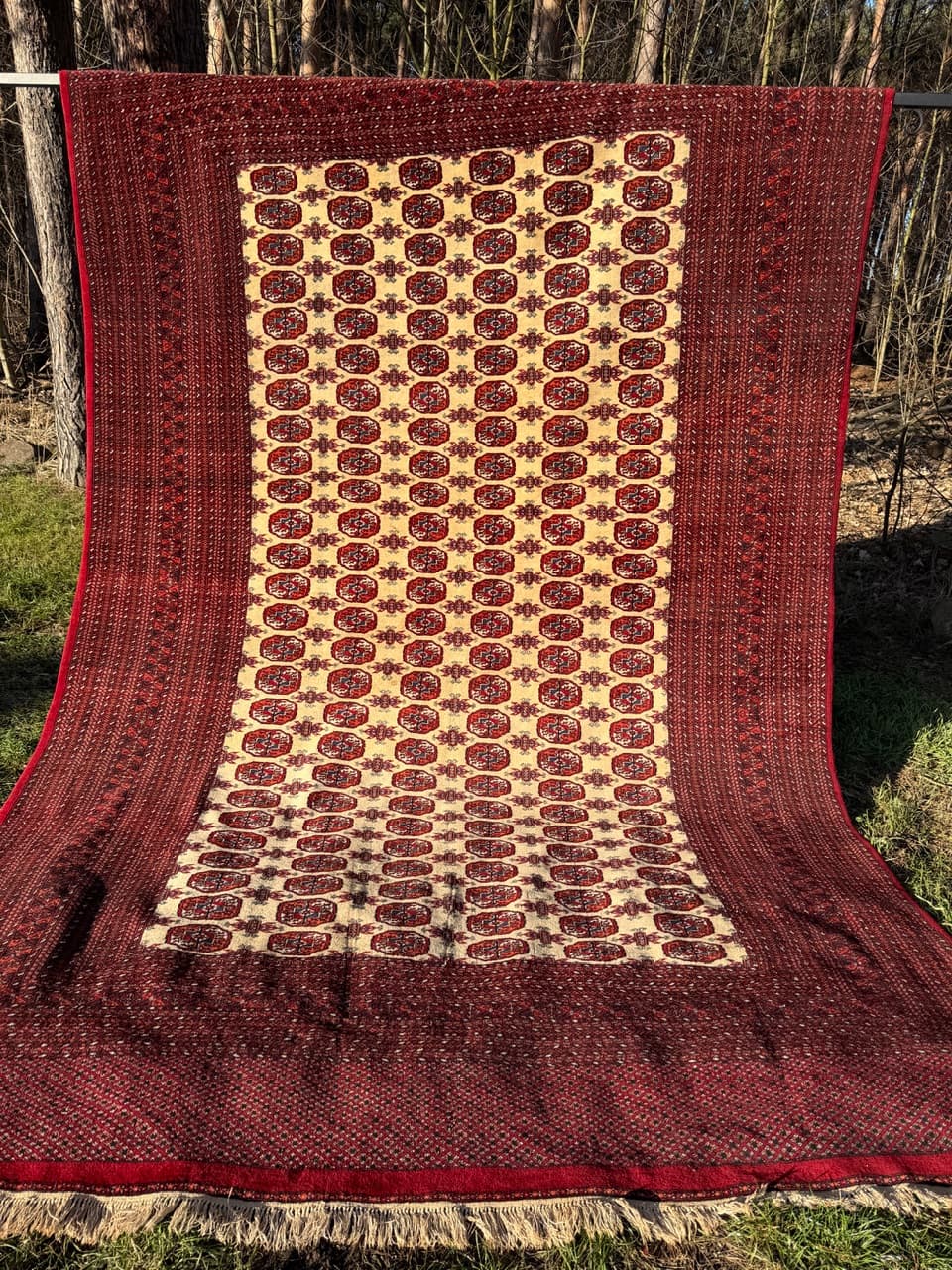 Dywan Buchara, 410x260 cm, bordo, wełna kaszmirowa, Pakistan, lata 90. - 201934