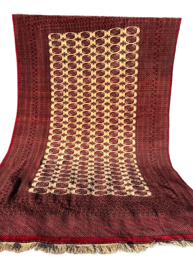 Dywan Buchara, 410x260 cm, bordo, wełna kaszmirowa, Pakistan, lata 90. - WYMIARY