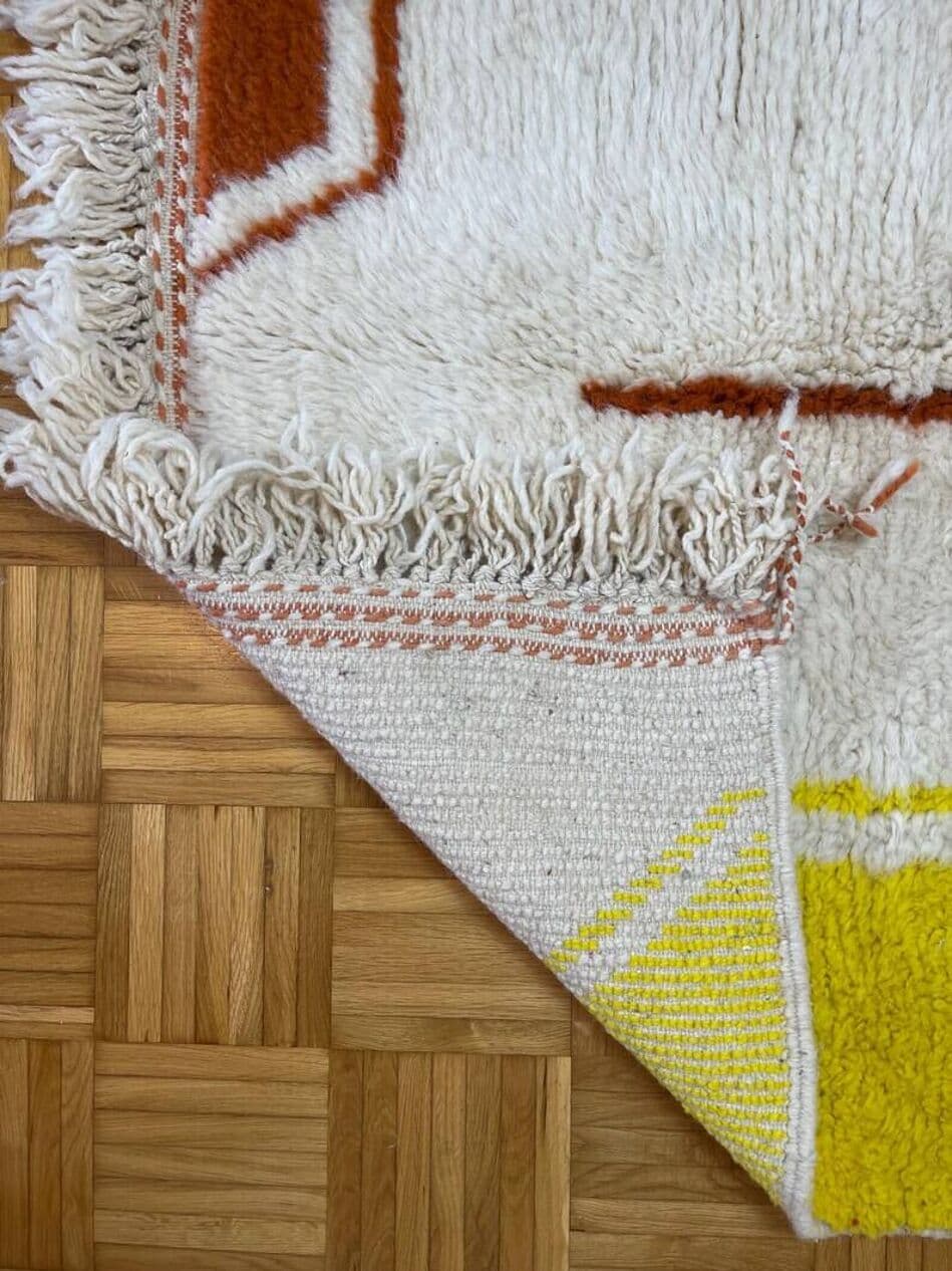 Ręcznie tkany dywan 250x150 cm, wełna, kremowy, żółty, czerwony, Maroko - 202053