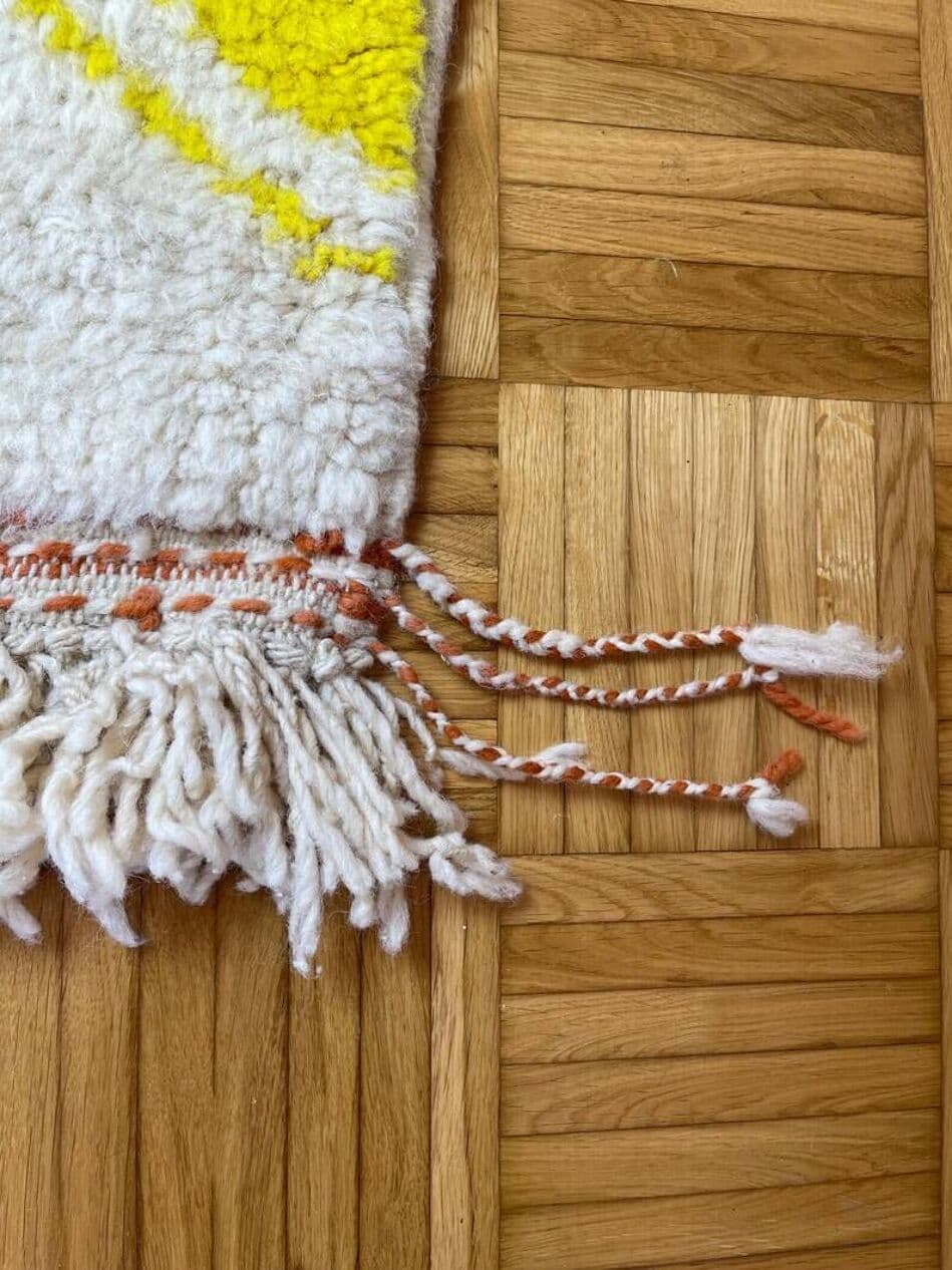 Ręcznie tkany dywan 250x150 cm, wełna, kremowy, żółty, czerwony, Maroko - 202051