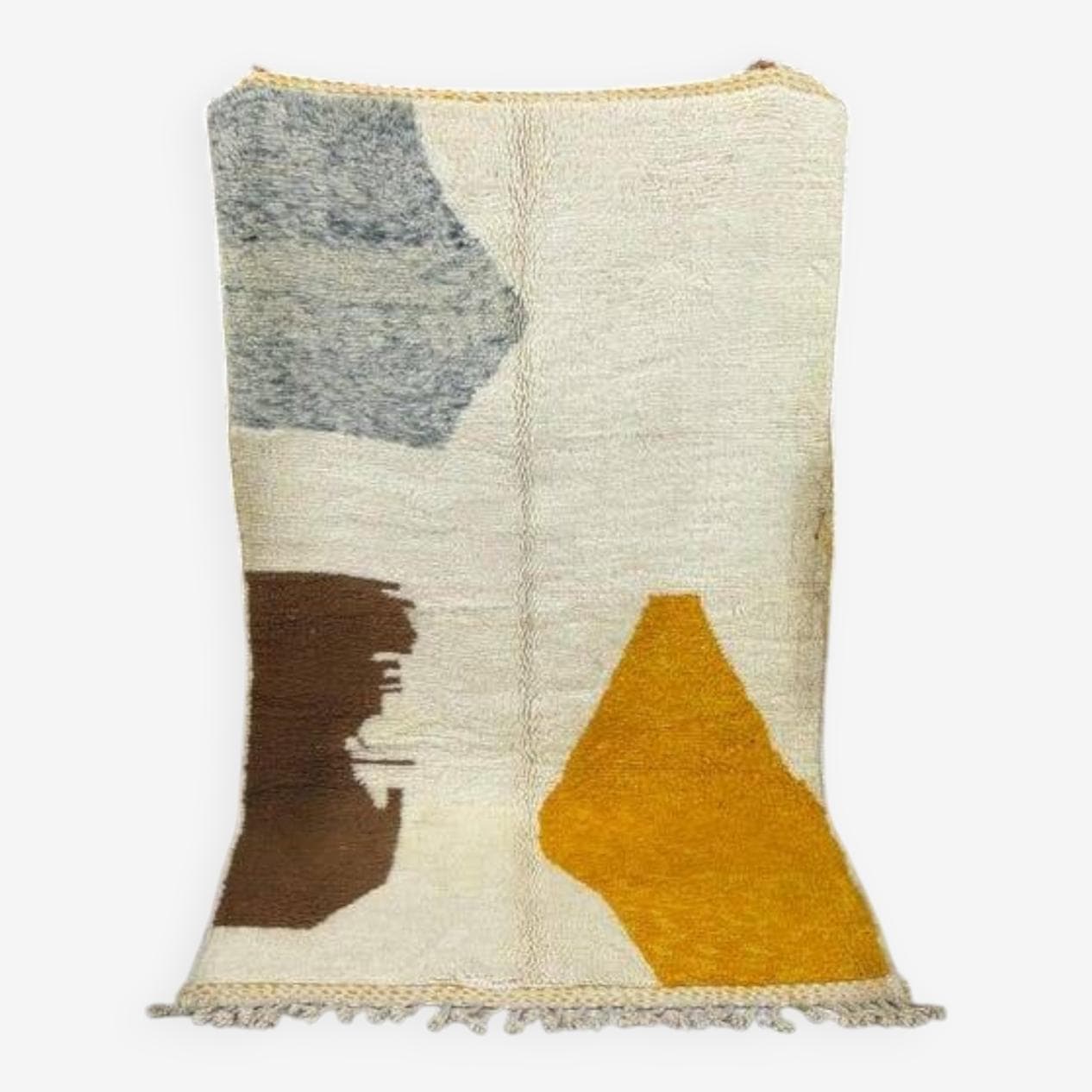 Ręcznie tkany dywan 250x150 cm, wełna, kremowy, żółty, brązowy, niebieski, kraj nieznany - 202025