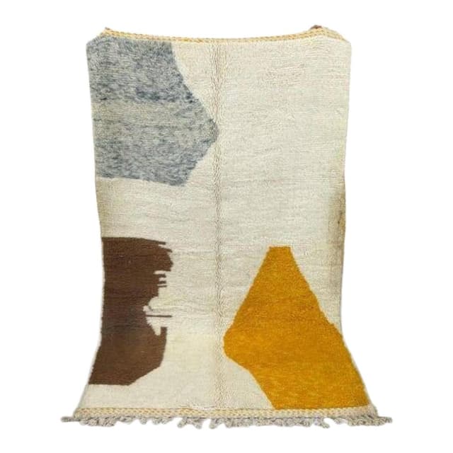 Ręcznie tkany dywan 250x150 cm, wełna, kremowy, żółty, brązowy, niebieski, kraj nieznany - WYMIARY