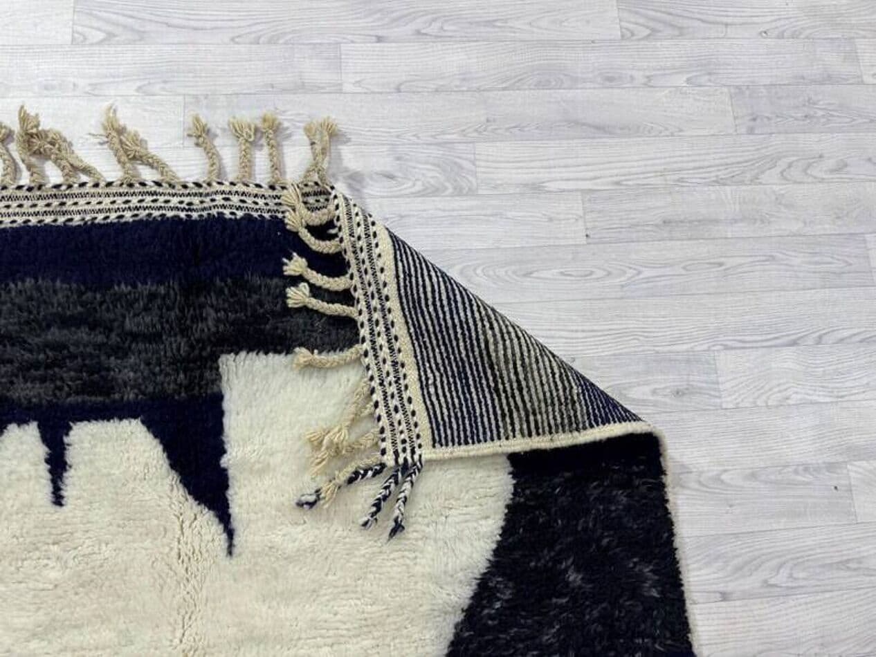 Ręcznie tkany dywan 250x150 cm, wełna, kremowy, granatowy, czarny, Maroko - 202023