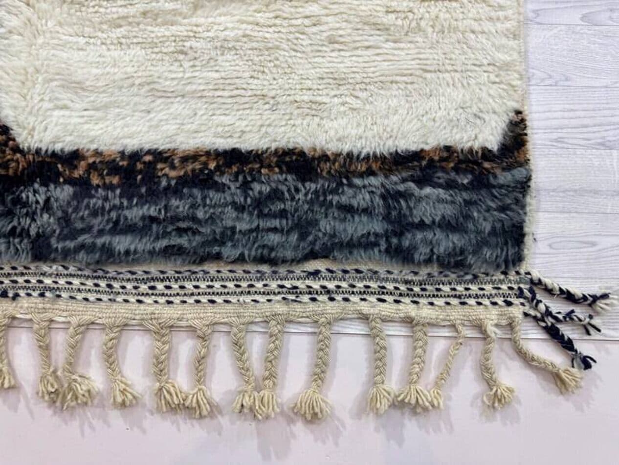 Ręcznie tkany dywan 250x150 cm, wełna, kremowy, granatowy, czarny, Maroko - 202022