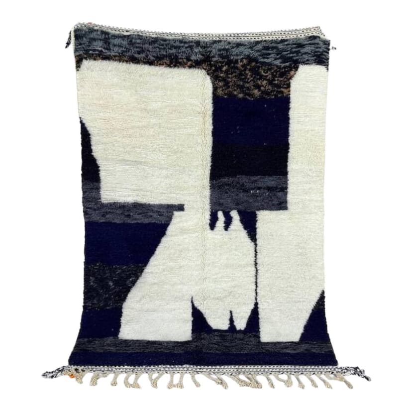 Ręcznie tkany dywan 250x150 cm, wełna, kremowy, granatowy, czarny, Maroko